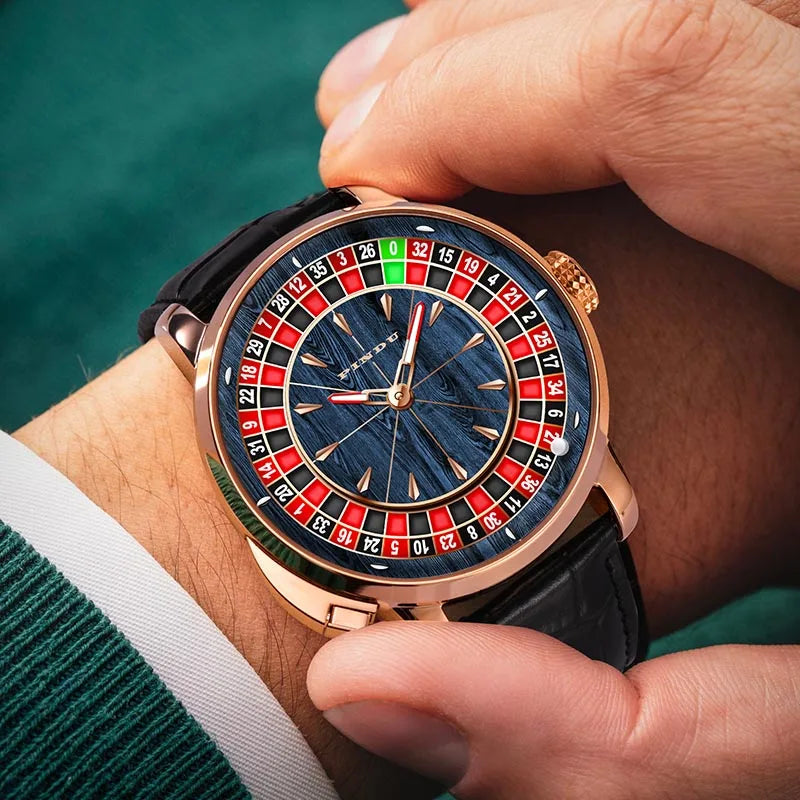 PINDU Design New NH35A Mechanical Watches Men Push Button Turn Russian Roulette Game Sapphire Mirror Diamond Dial Men's Watch