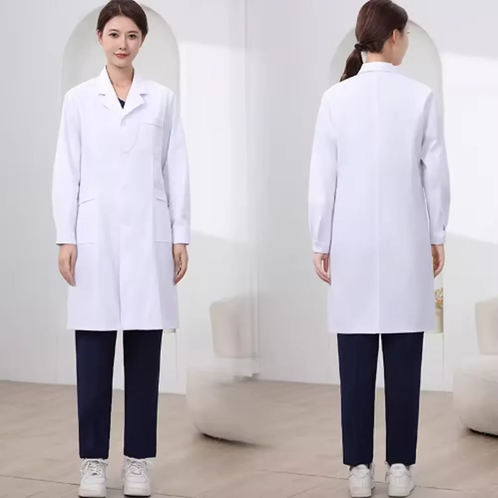 Men WorkwearHospital Clinical Pharmacist Uniform Long Sleeve White Lab Coat Lapel Collar Button Medical Doctor Blouse Wholesale
