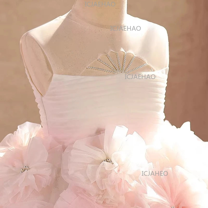 2026 Children Evening Dress Girls Birthday Flower Princess Gown Pageant Formal Attire Kids Party Host Piano Performance Outfit