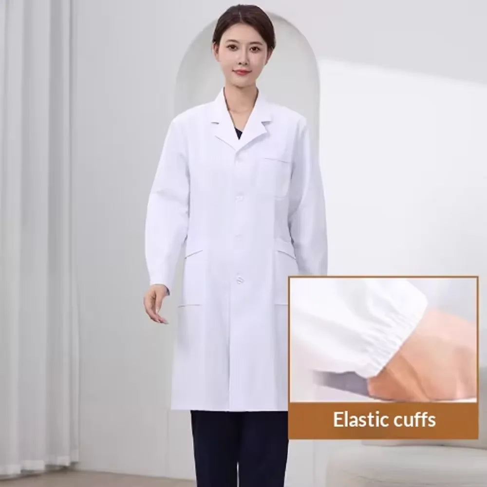 Men WorkwearHospital Clinical Pharmacist Uniform Long Sleeve White Lab Coat Lapel Collar Button Medical Doctor Blouse Wholesale