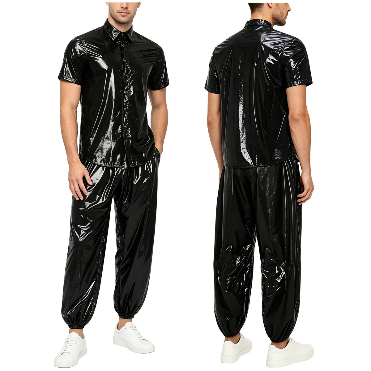 Men Waterproof Outfit Raincoat Windbreaker Sauna Suit Jacket Tops with Pants for Hip Hop Dance Sports Cycling Simmwear Clubwear