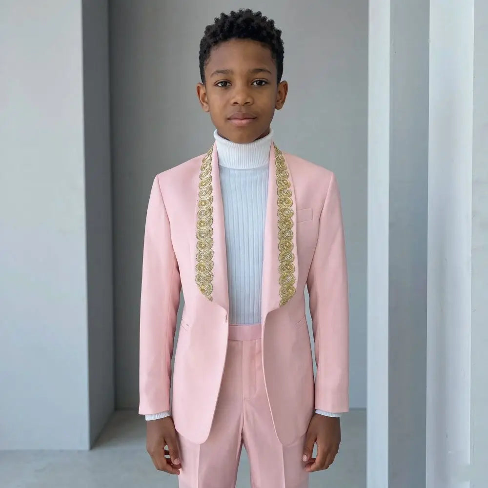 Beaded Boy Suits for Child 2 Pieces Slim Fit Luxury Fashion Runway Designer Formal Gentleman Wear Wedding Separates Child Suit