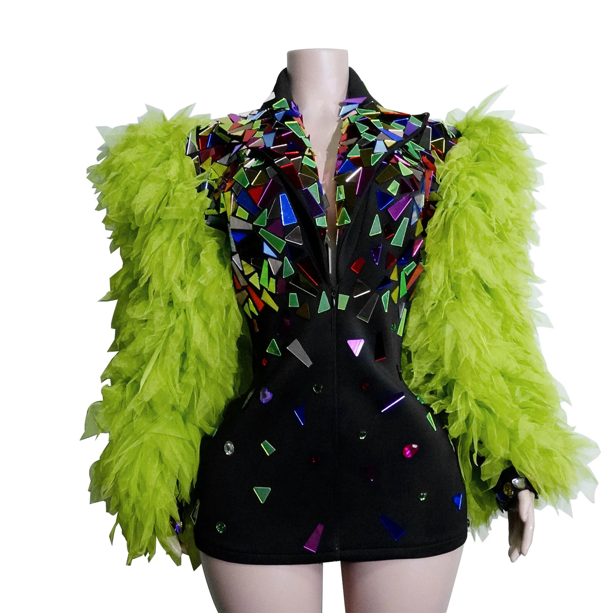 Fashion Black Suit Mirror Dress Women Long Sleeve Birthday Party Prom Stage Dance Performance Outfits Club Drag Queen Costume