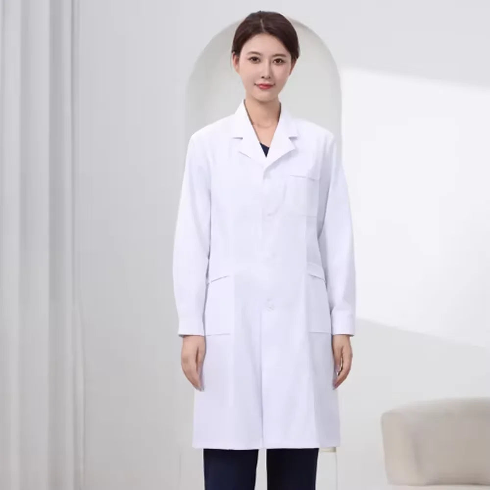 Men WorkwearHospital Clinical Pharmacist Uniform Long Sleeve White Lab Coat Lapel Collar Button Medical Doctor Blouse Wholesale