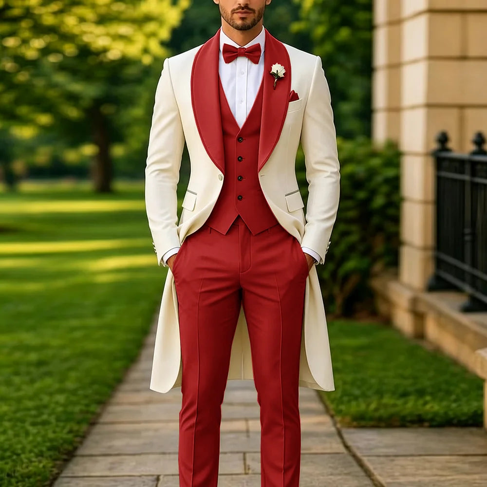 Men's Summer 3-Piece Tailcoat Suit – Custom Groom's Wedding Attire (Jacket, Trousers, Vest) – Elegant Formalwear for Parties
