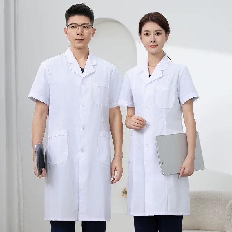 Men WorkwearHospital Clinical Pharmacist Uniform Long Sleeve White Lab Coat Lapel Collar Button Medical Doctor Blouse Wholesale