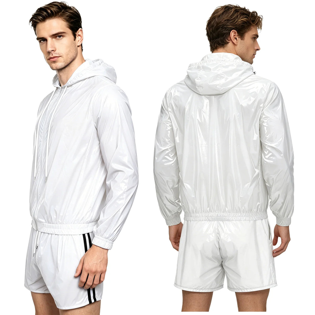 Men Waterproof Outfit Raincoat Windbreaker Sauna Suit Jacket Tops with Pants for Hip Hop Dance Sports Cycling Simmwear Clubwear