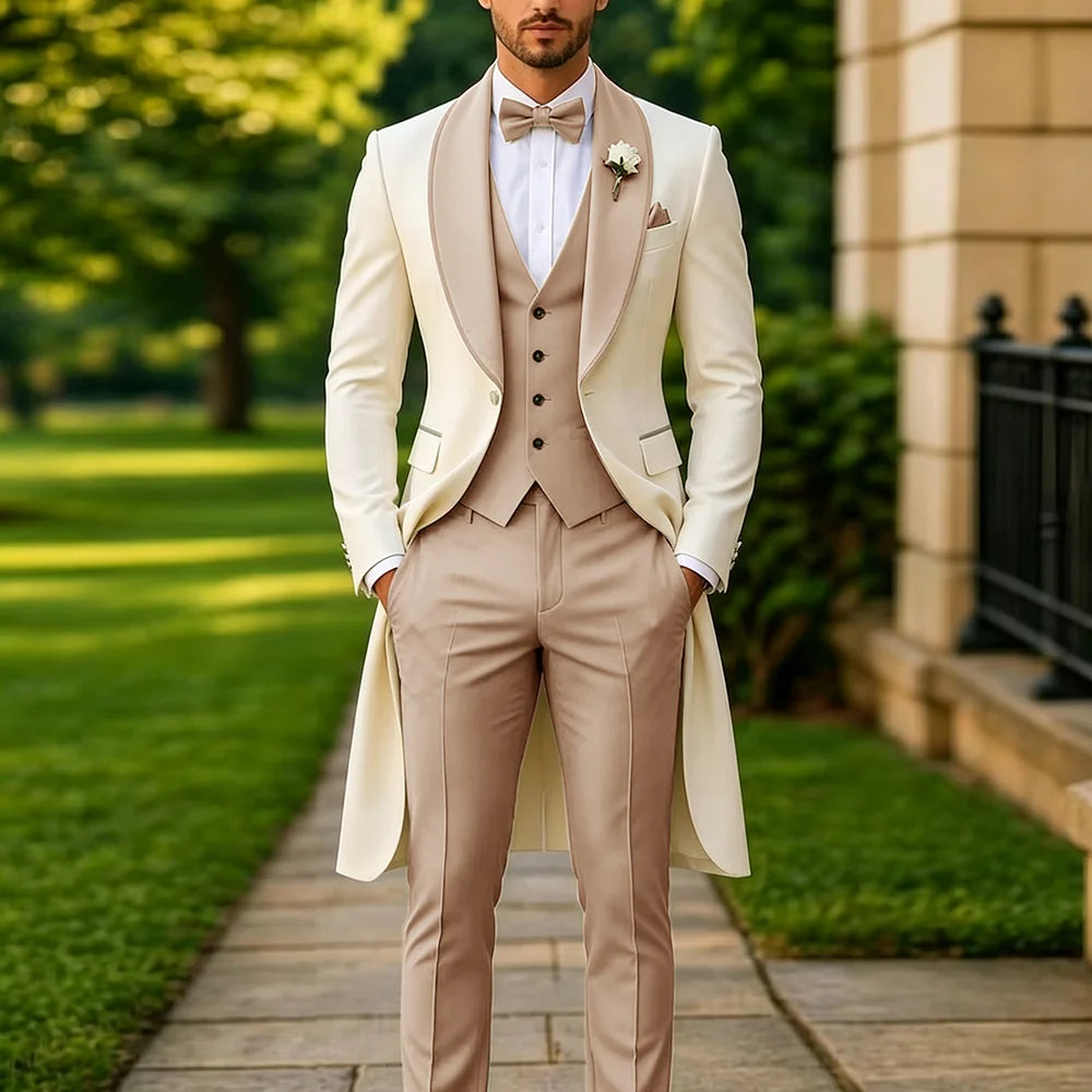 Men's Summer 3-Piece Tailcoat Suit – Custom Groom's Wedding Attire (Jacket, Trousers, Vest) – Elegant Formalwear for Parties
