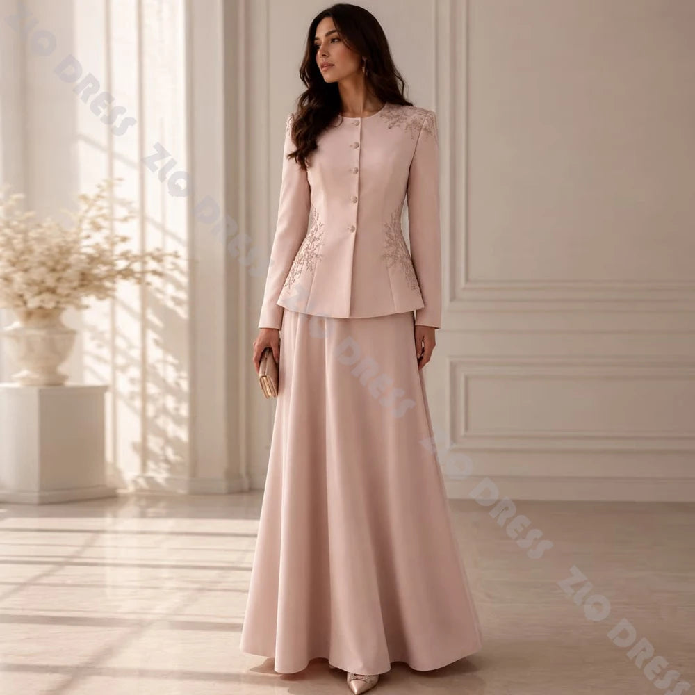 Women's Formal Evening Dresses O-Neck Full Sleeves Beading A Line Floor Length Prom Gowns Customized Wedding Guest Party Dresses