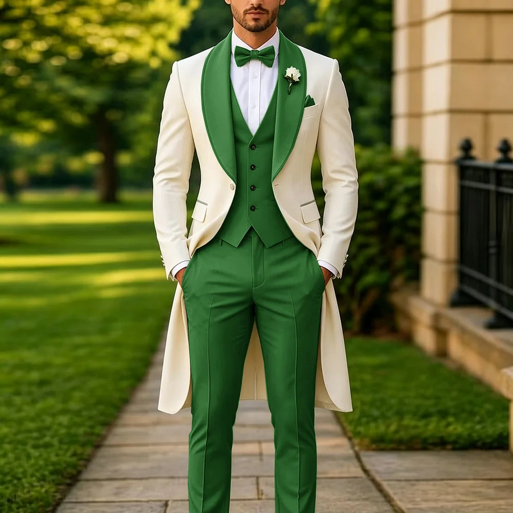 Men's Summer 3-Piece Tailcoat Suit – Custom Groom's Wedding Attire (Jacket, Trousers, Vest) – Elegant Formalwear for Parties