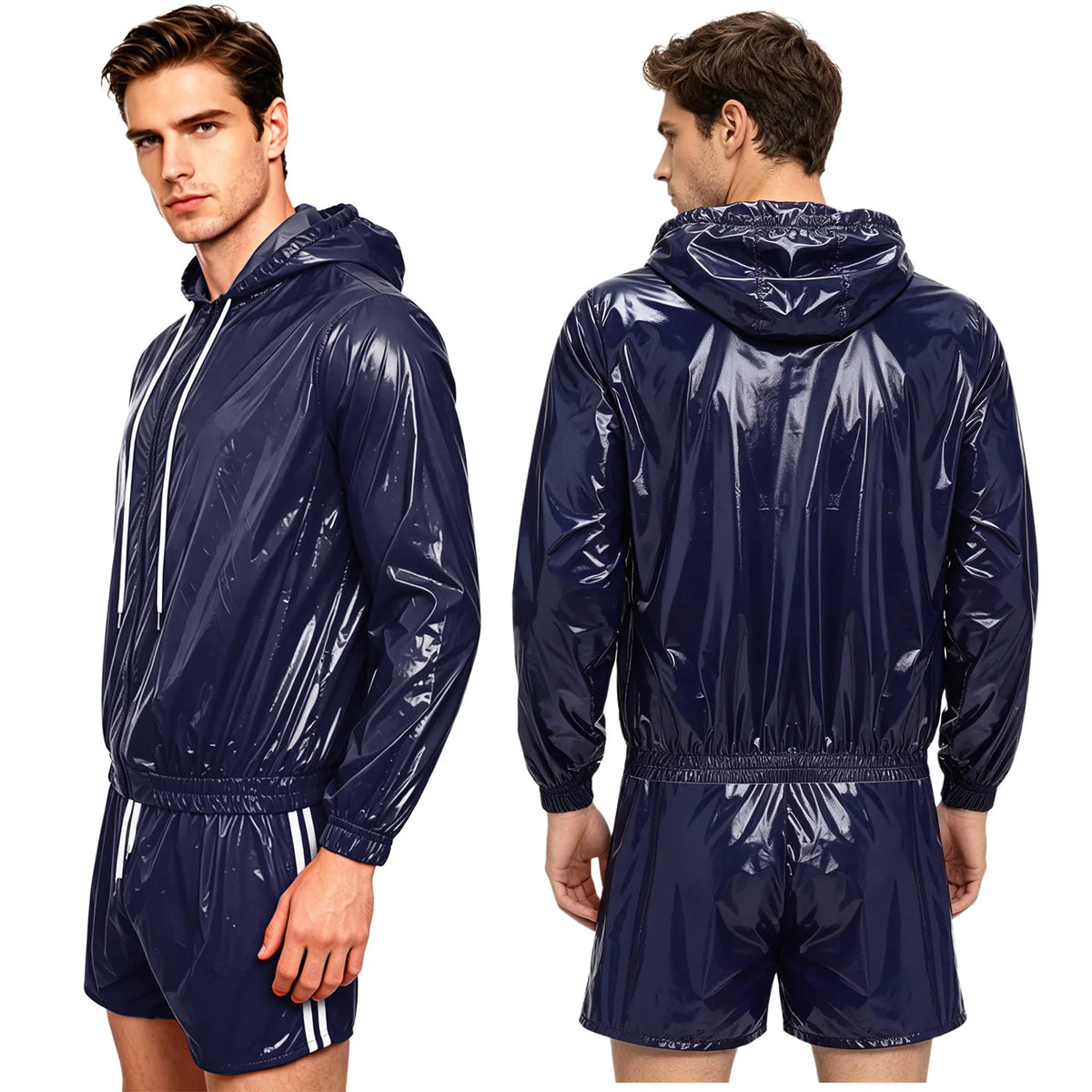 Men Waterproof Outfit Raincoat Windbreaker Sauna Suit Jacket Tops with Pants for Hip Hop Dance Sports Cycling Simmwear Clubwear