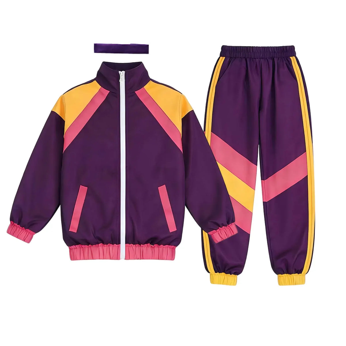 Kids 80s 90s Retro Tracksuit Color Block Street Style Jacket+Pants Set Boys Girls Hip Hop Disco Party Costume Streetwear Outfit