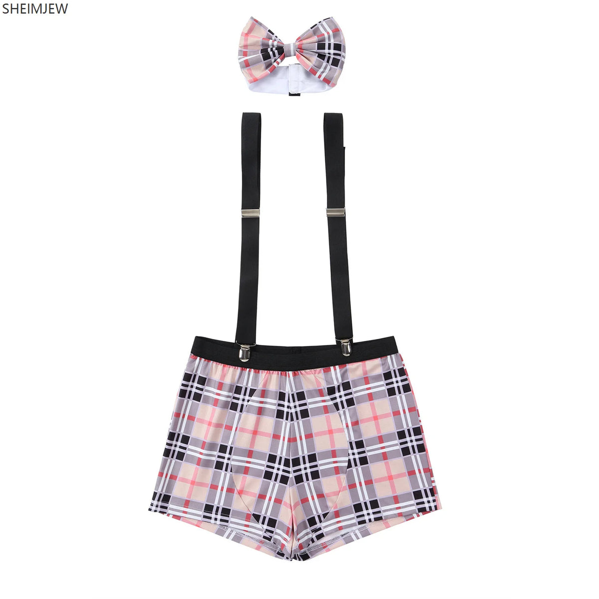 Men's Bar Nightclub Sexy Waiter Uniform Adult Underwear Bow Plaid Suspenders Party Cosplay Costume Halloween Suspenders 2026