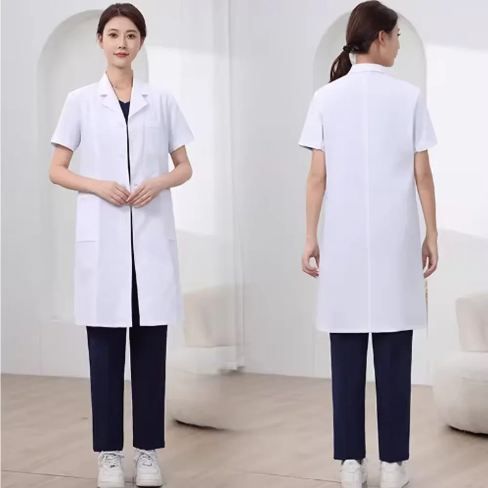 Men WorkwearHospital Clinical Pharmacist Uniform Long Sleeve White Lab Coat Lapel Collar Button Medical Doctor Blouse Wholesale