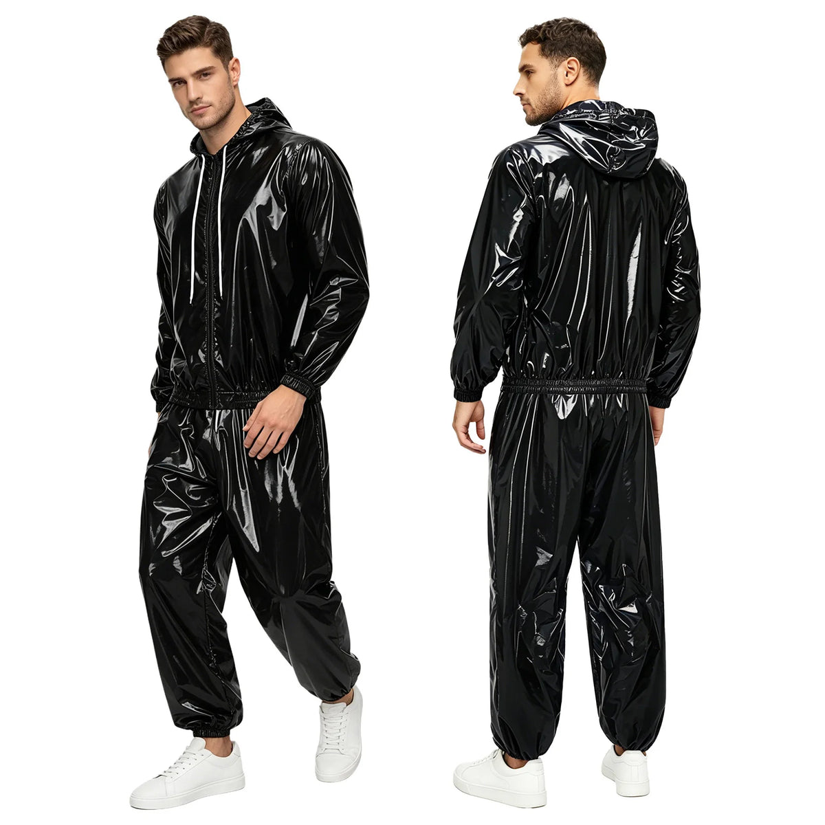 Men Waterproof Outfit Raincoat Windbreaker Sauna Suit Jacket Tops with Pants for Hip Hop Dance Sports Cycling Simmwear Clubwear