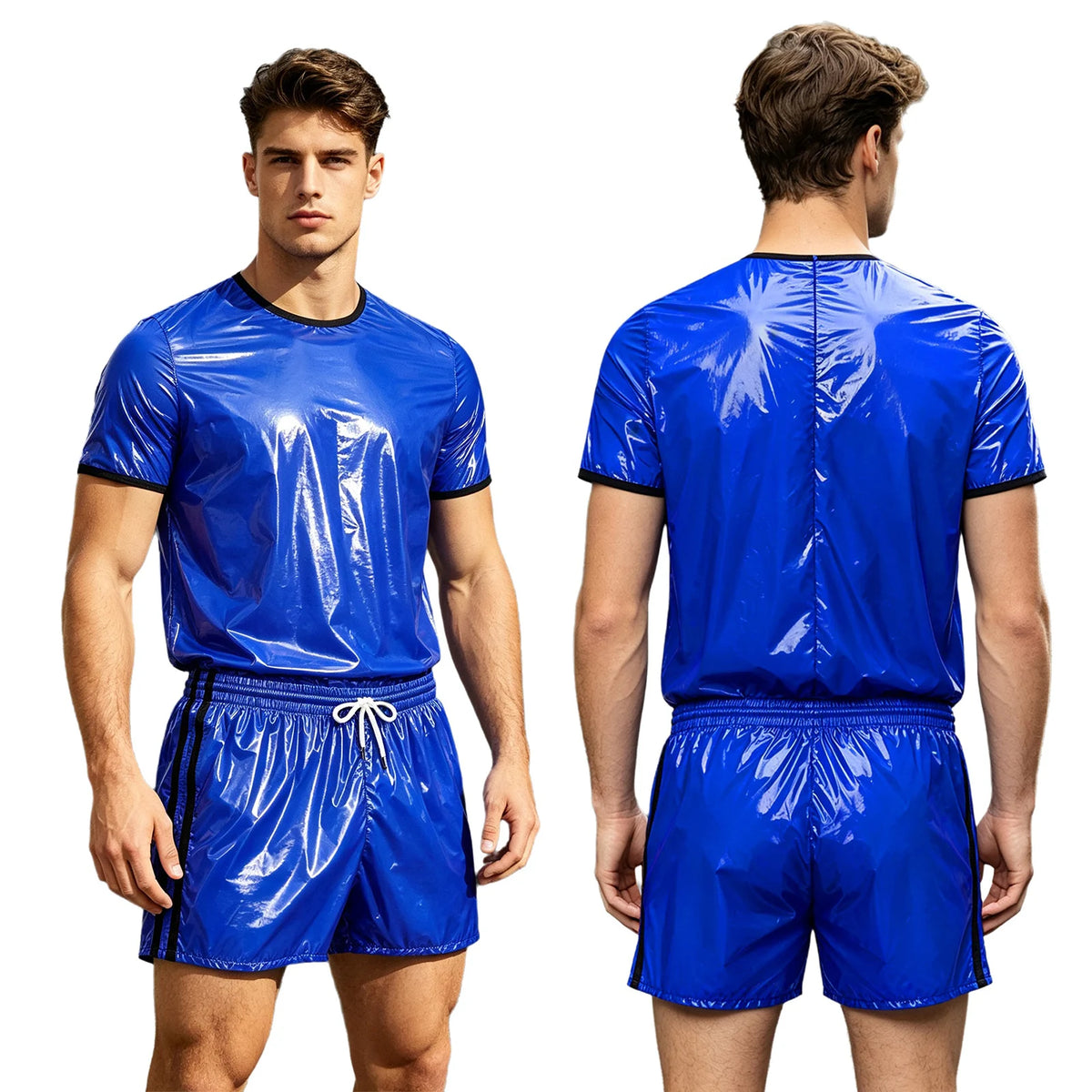 Men Waterproof Outfit Raincoat Windbreaker Sauna Suit Jacket Tops with Pants for Hip Hop Dance Sports Cycling Simmwear Clubwear