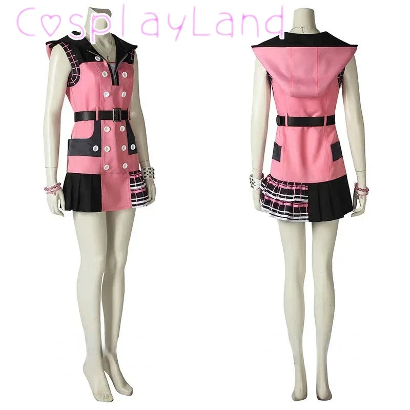 Kingdom Hearts 3 Kairi Cosplay Costume Pink Dress Outfit Combat Women Halloween Carnival Daily Adult Suit Jumpsuit Shoes