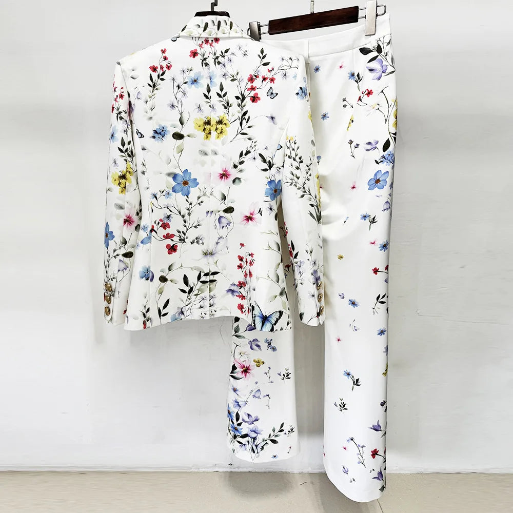 2026 New Fashionable White Digital Print Suit Jacket and Trousers Set - Casual Two-Piece Set