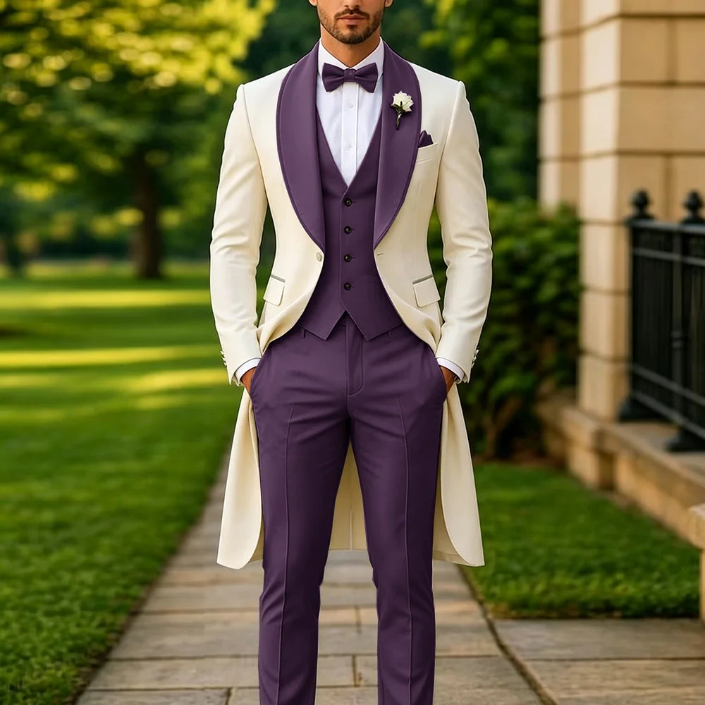 Men's Summer 3-Piece Tailcoat Suit – Custom Groom's Wedding Attire (Jacket, Trousers, Vest) – Elegant Formalwear for Parties
