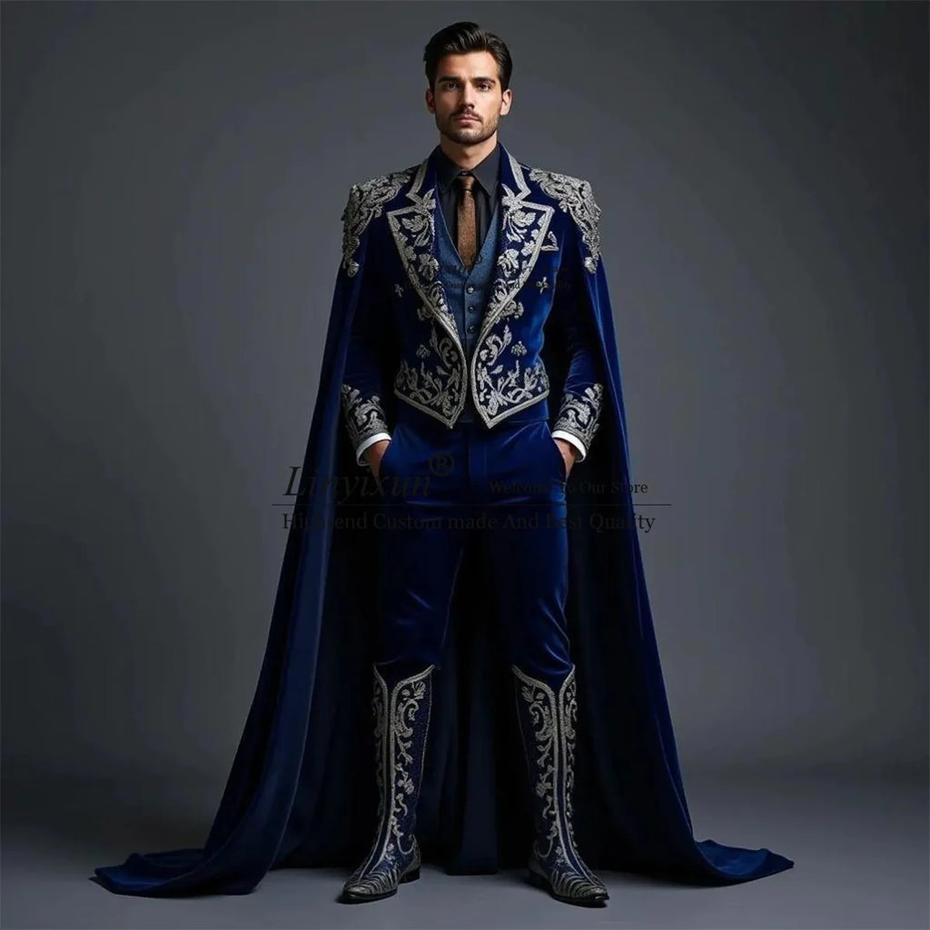 Fashion Long Coat Pants Design Men Suits 3 Pieces Sets Groom Male Party Blazer Wedding Tuxedo Customized Embroidered Ropa Hombre
