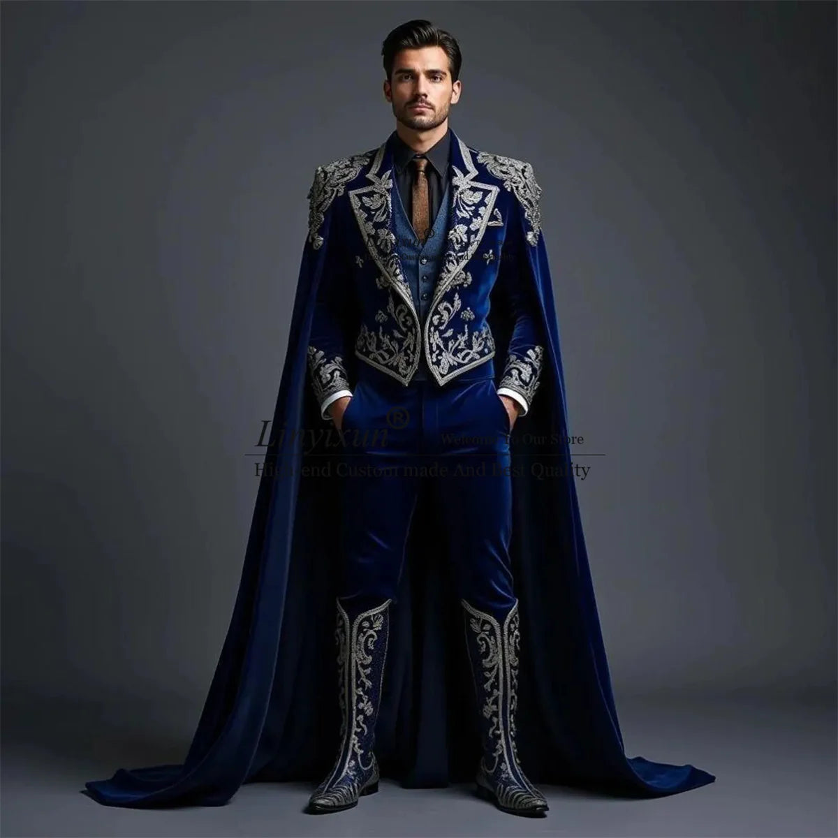 Fashion Long Coat Pants Design Men Suits 3 Pieces Sets Groom Male Party Blazer Wedding Tuxedo Customized Embroidered Ropa Hombre