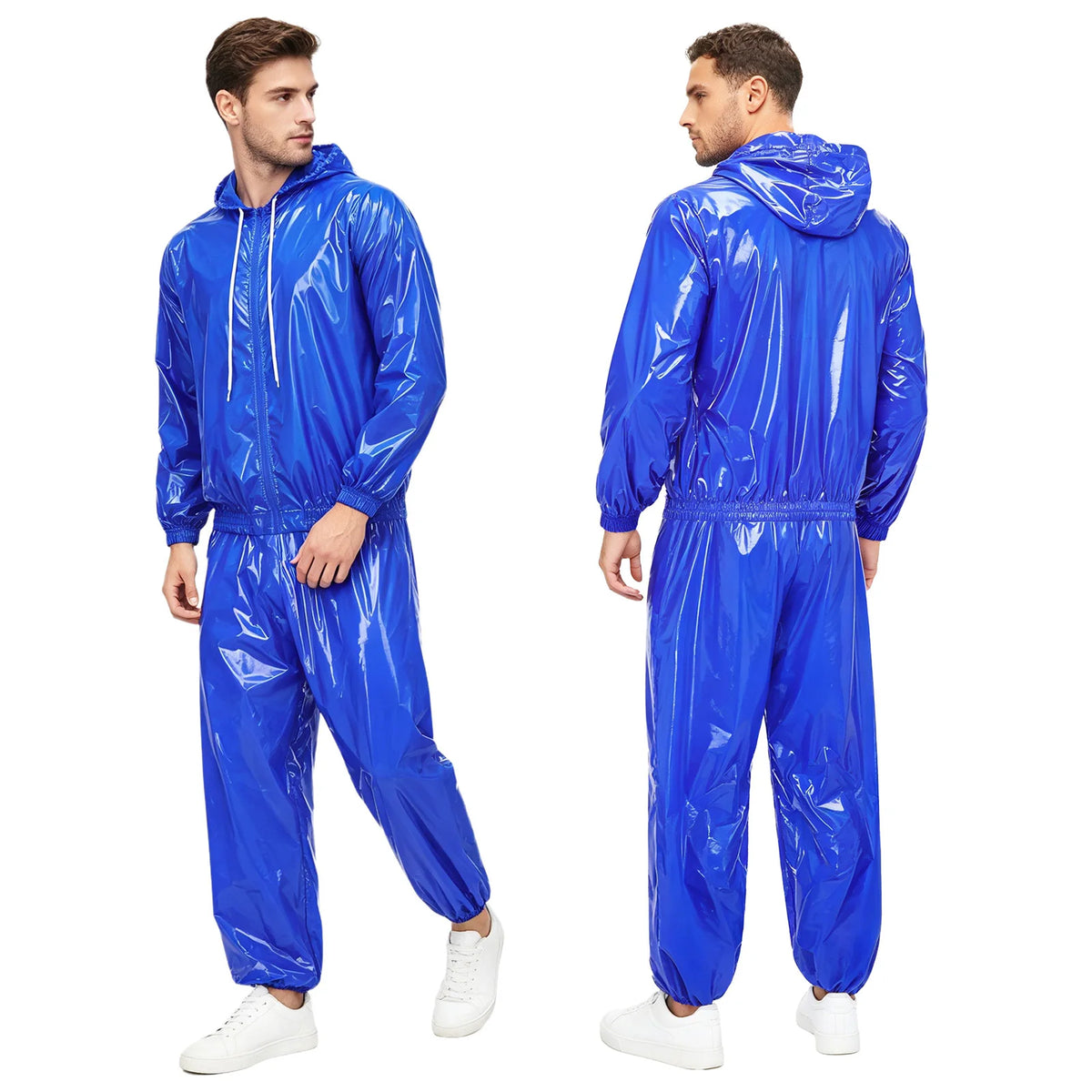 Men Waterproof Outfit Raincoat Windbreaker Sauna Suit Jacket Tops with Pants for Hip Hop Dance Sports Cycling Simmwear Clubwear