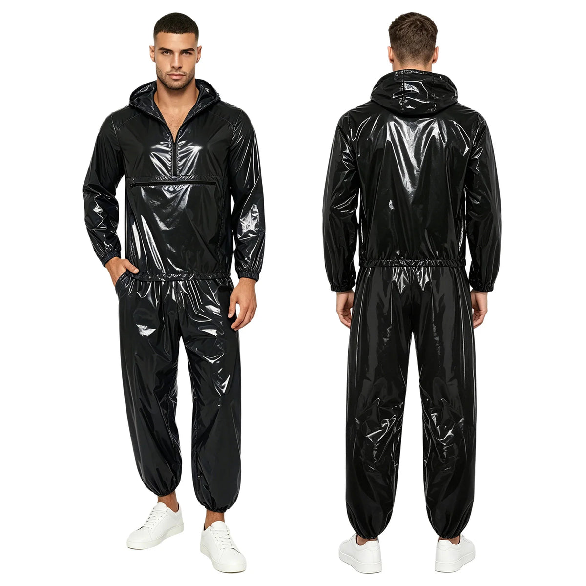 Men Waterproof Outfit Raincoat Windbreaker Sauna Suit Jacket Tops with Pants for Hip Hop Dance Sports Cycling Simmwear Clubwear