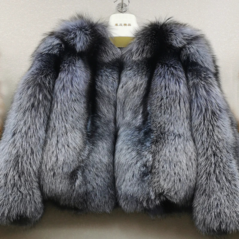 Women's fashionable 100% natural fox fur jacket  Whole fox skin winter warm high-quality real fur coat  Highest quality