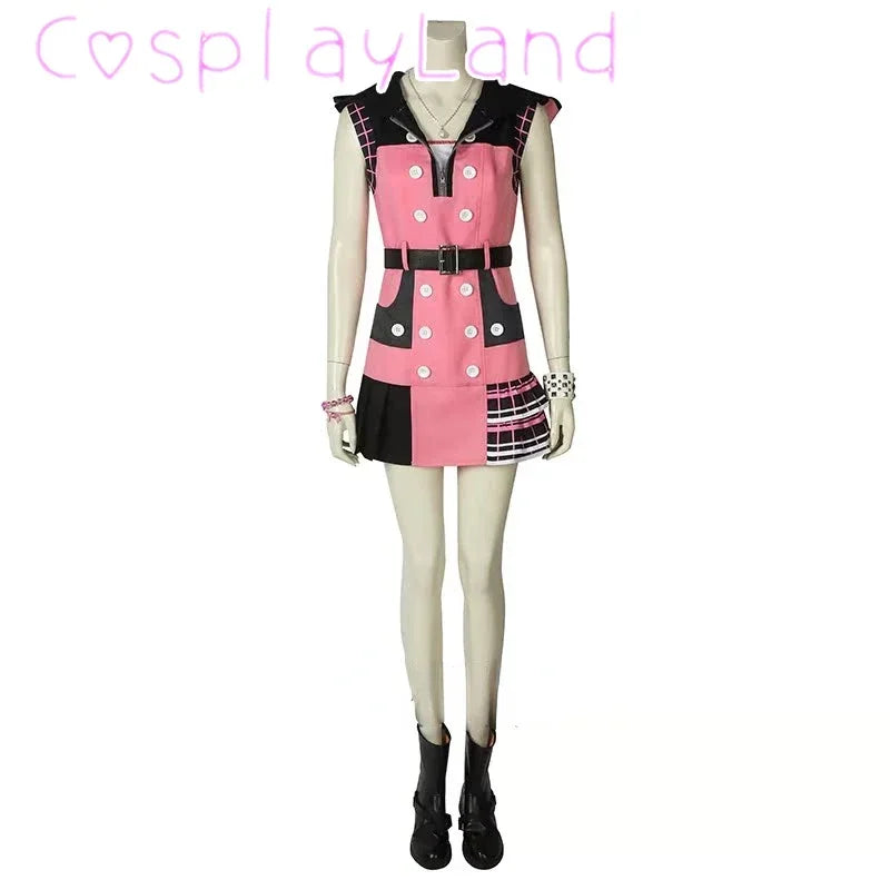 Kingdom Hearts 3 Kairi Cosplay Costume Pink Dress Outfit Combat Women Halloween Carnival Daily Adult Suit Jumpsuit Shoes