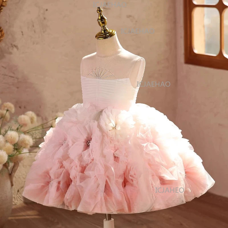 2026 Children Evening Dress Girls Birthday Flower Princess Gown Pageant Formal Attire Kids Party Host Piano Performance Outfit