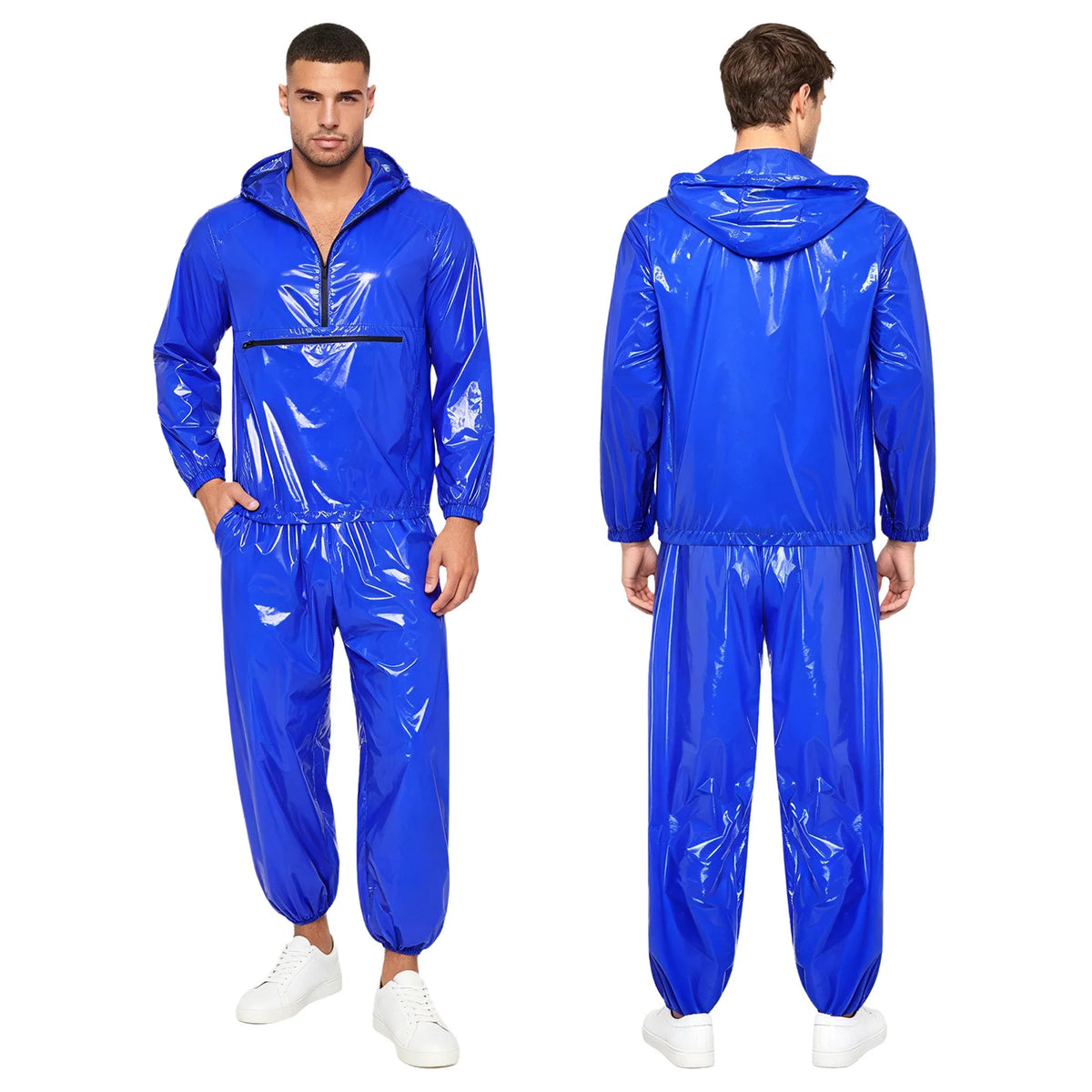 Men Waterproof Outfit Raincoat Windbreaker Sauna Suit Jacket Tops with Pants for Hip Hop Dance Sports Cycling Simmwear Clubwear