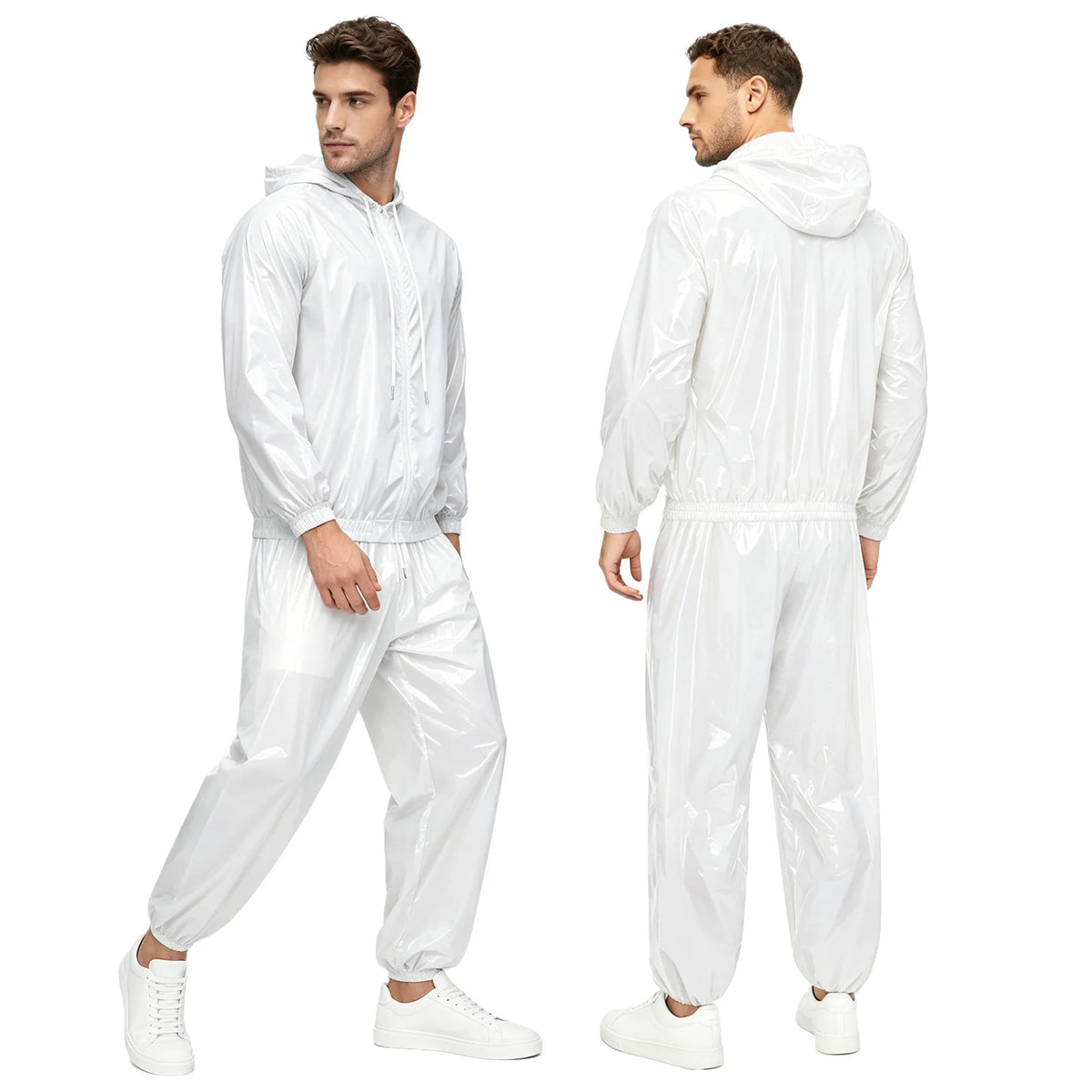 Men Waterproof Outfit Raincoat Windbreaker Sauna Suit Jacket Tops with Pants for Hip Hop Dance Sports Cycling Simmwear Clubwear