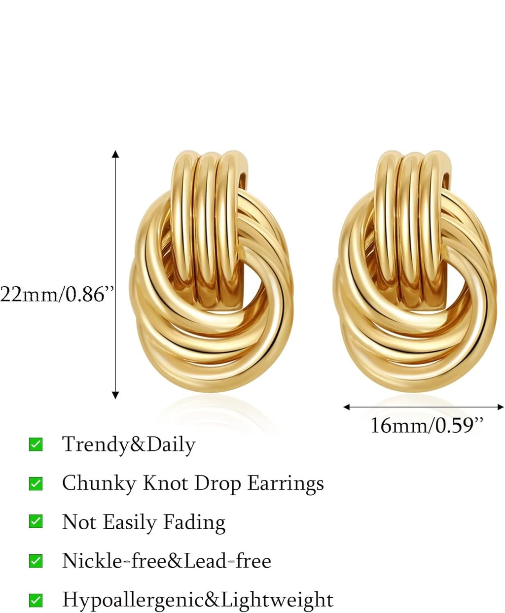 14K Gold Plated Knot Earrings for Women Lightweight Hypoallergenic Earrings Fashion Accessories Gold Jewelry Gifts for Womens