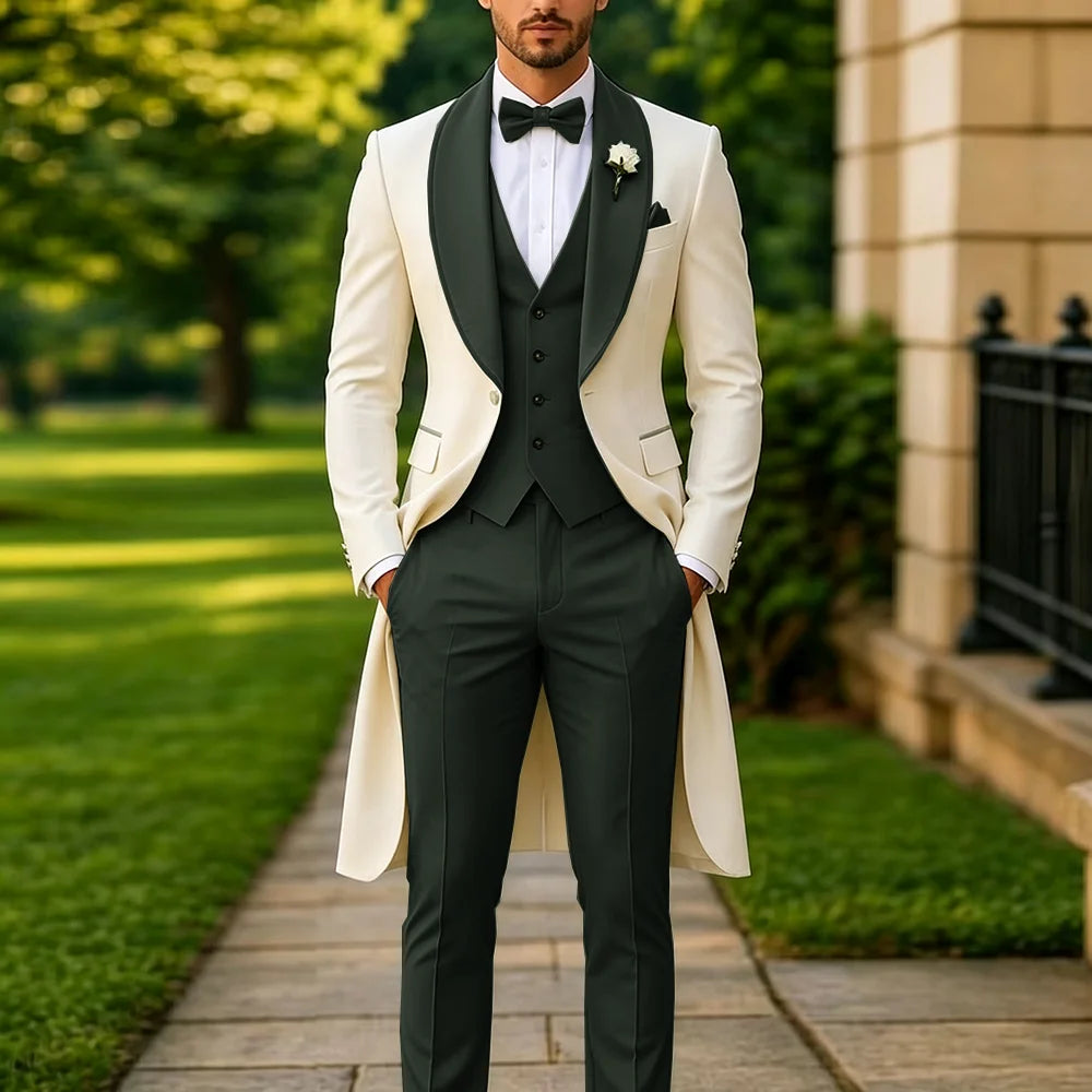 Men's Summer 3-Piece Tailcoat Suit – Custom Groom's Wedding Attire (Jacket, Trousers, Vest) – Elegant Formalwear for Parties