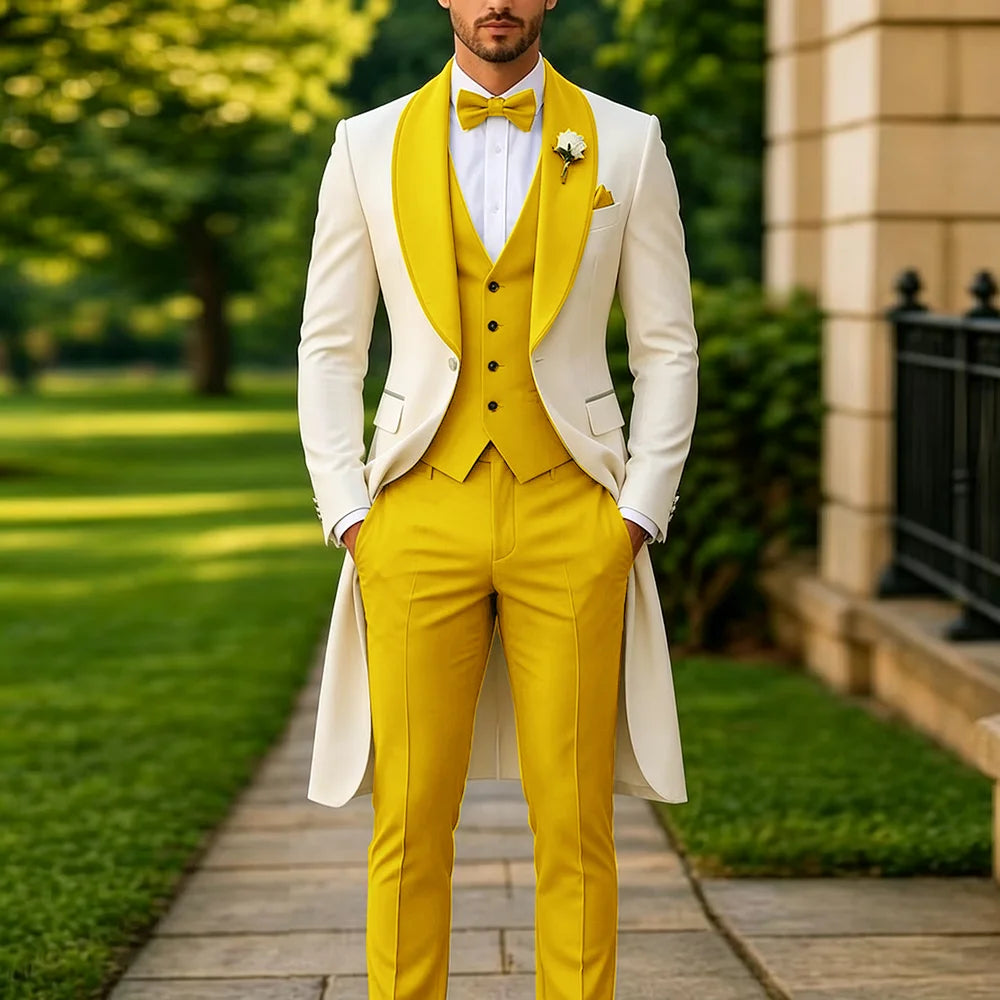 Men's Summer 3-Piece Tailcoat Suit – Custom Groom's Wedding Attire (Jacket, Trousers, Vest) – Elegant Formalwear for Parties