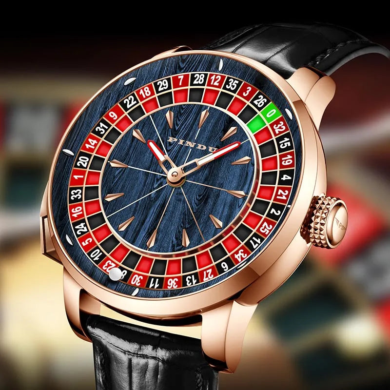 PINDU Design New NH35A Mechanical Watches Men Push Button Turn Russian Roulette Game Sapphire Mirror Diamond Dial Men's Watch
