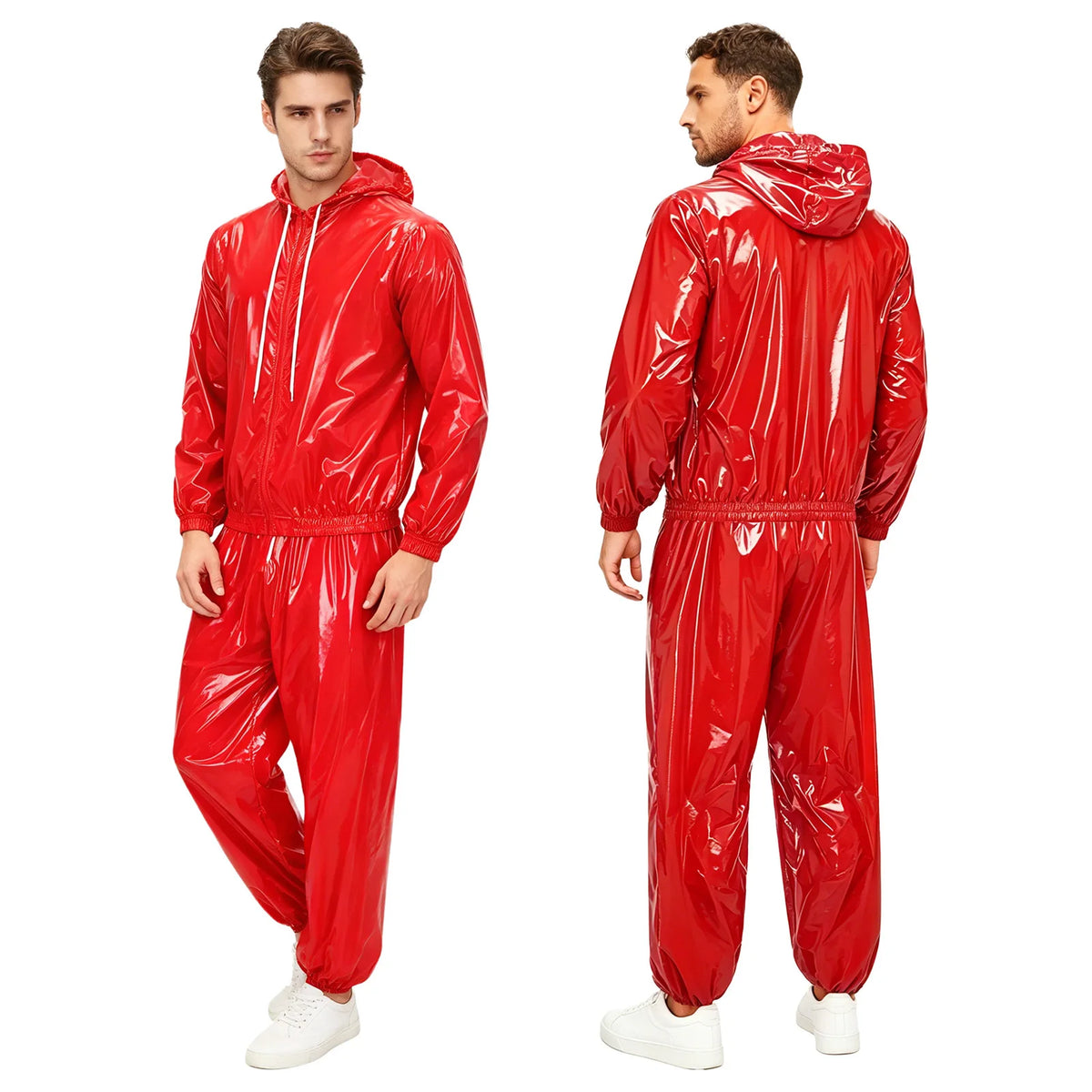Men Waterproof Outfit Raincoat Windbreaker Sauna Suit Jacket Tops with Pants for Hip Hop Dance Sports Cycling Simmwear Clubwear