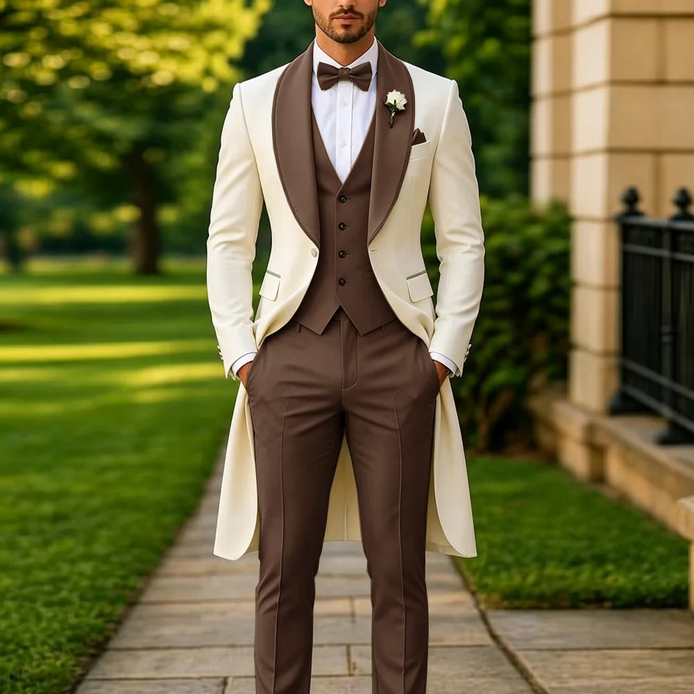 Men's Summer 3-Piece Tailcoat Suit – Custom Groom's Wedding Attire (Jacket, Trousers, Vest) – Elegant Formalwear for Parties