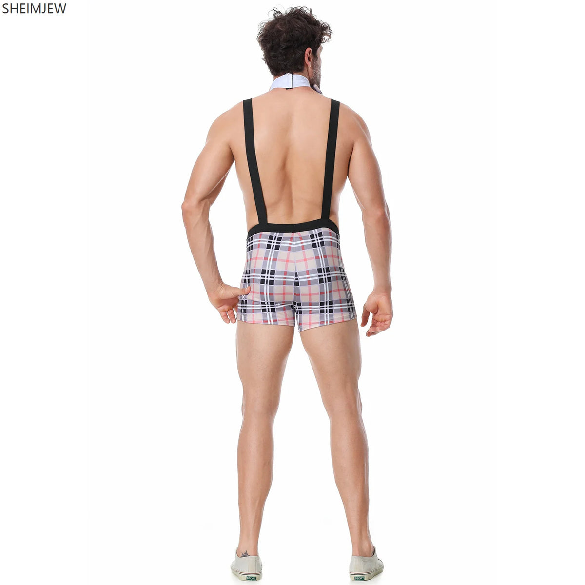 Men's Bar Nightclub Sexy Waiter Uniform Adult Underwear Bow Plaid Suspenders Party Cosplay Costume Halloween Suspenders 2026