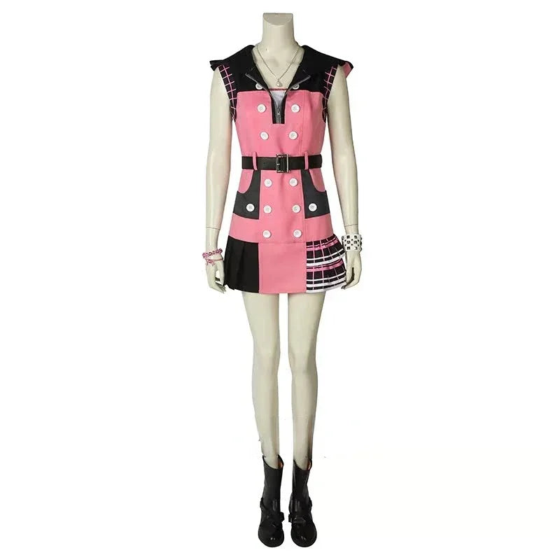 Kingdom Hearts 3 Kairi Cosplay Costume Pink Dress Outfit Combat Women Halloween Carnival Daily Adult Suit Jumpsuit Shoes