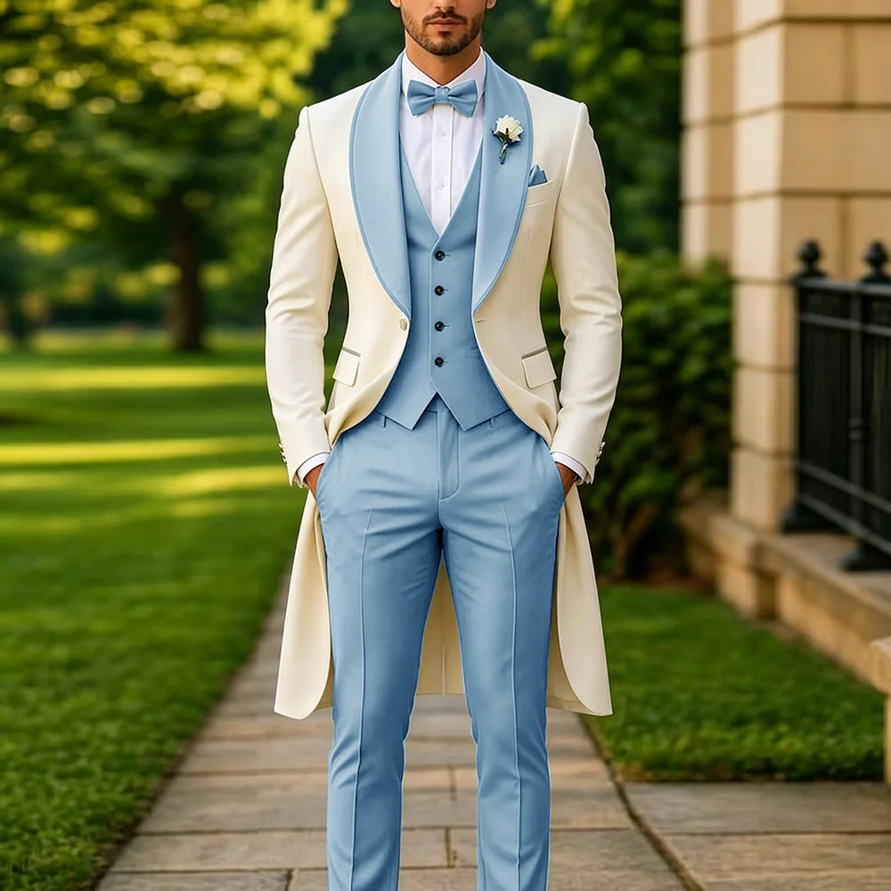 Men's Summer 3-Piece Tailcoat Suit – Custom Groom's Wedding Attire (Jacket, Trousers, Vest) – Elegant Formalwear for Parties