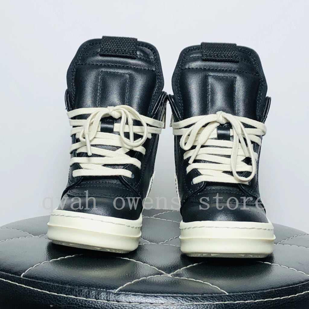 Kids High Top Sneakers Girls Boys Leather Children Shoes Luxury Lace Up Casual Spring Streetwear Black White Boots