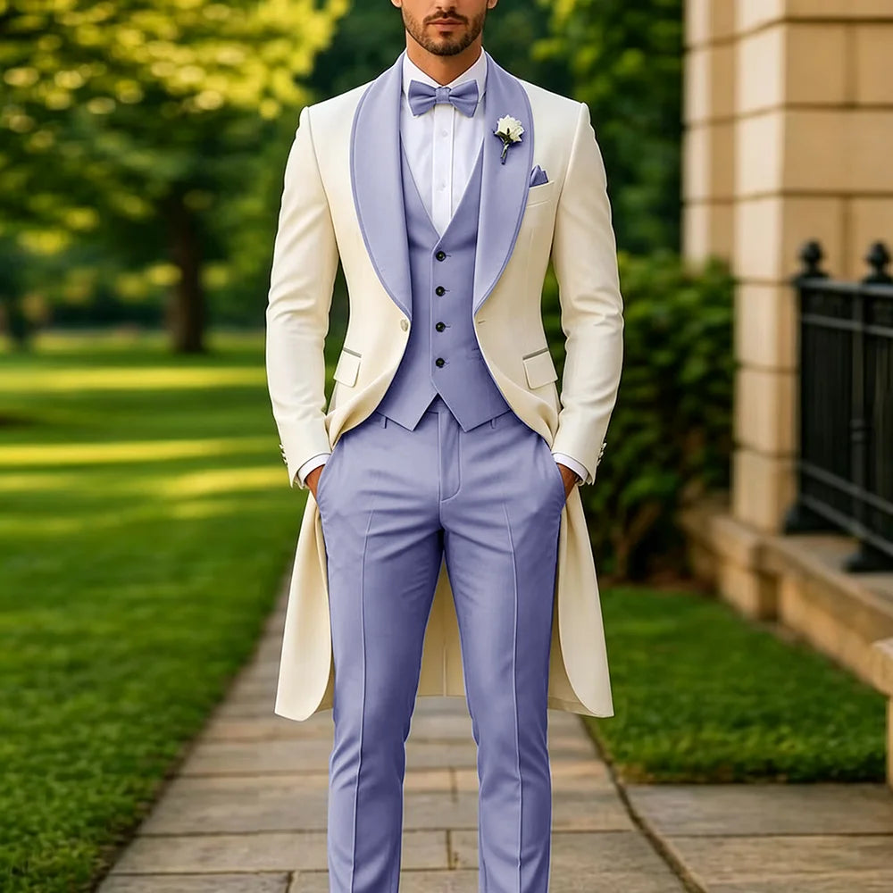 Men's Summer 3-Piece Tailcoat Suit – Custom Groom's Wedding Attire (Jacket, Trousers, Vest) – Elegant Formalwear for Parties