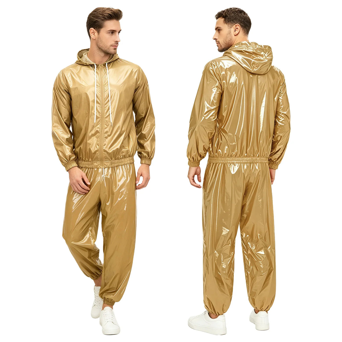 Men Waterproof Outfit Raincoat Windbreaker Sauna Suit Jacket Tops with Pants for Hip Hop Dance Sports Cycling Simmwear Clubwear