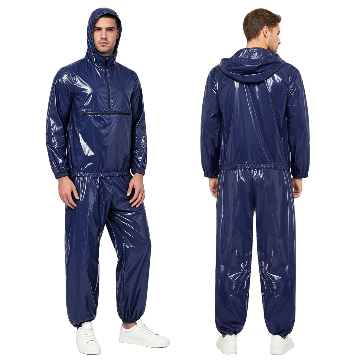 Men Waterproof Outfit Raincoat Windbreaker Sauna Suit Jacket Tops with Pants for Hip Hop Dance Sports Cycling Simmwear Clubwear