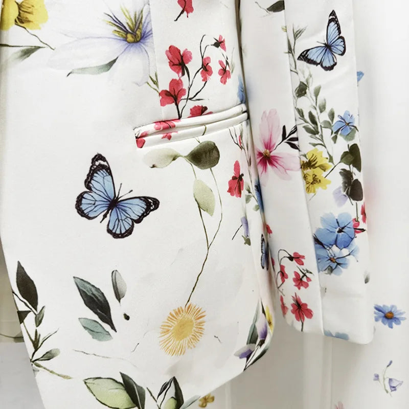 2026 New Fashionable White Digital Print Suit Jacket and Trousers Set - Casual Two-Piece Set