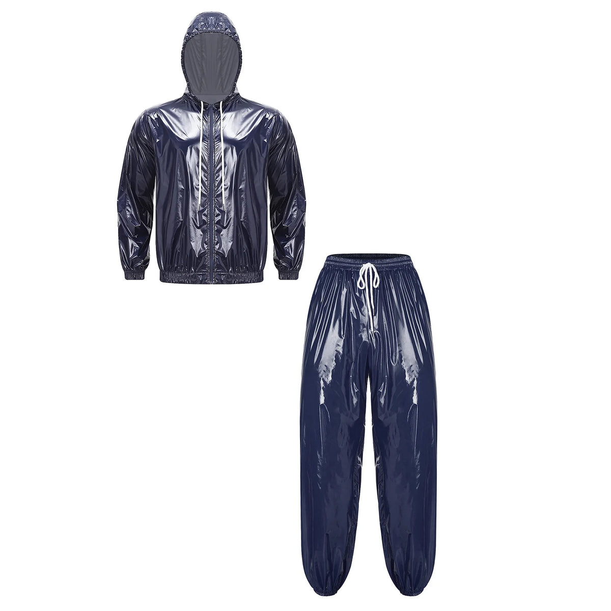 Men Waterproof Outfit Raincoat Windbreaker Sauna Suit Jacket Tops with Pants for Hip Hop Dance Sports Cycling Simmwear Clubwear