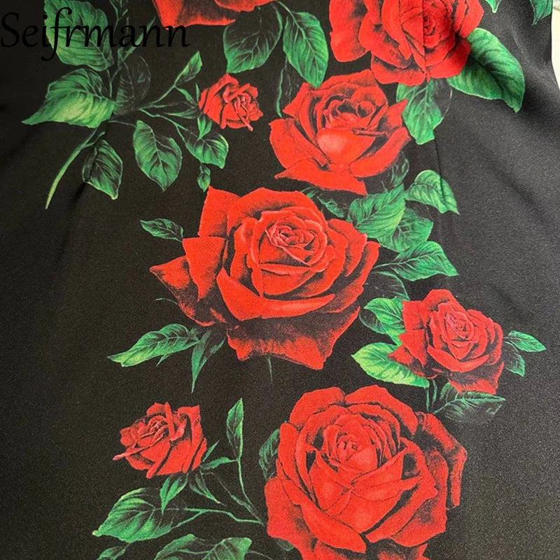 Seifrmann Casual printed silk vest dress round neck sleeveless waist mid-length dress 2026 autumn women's new style