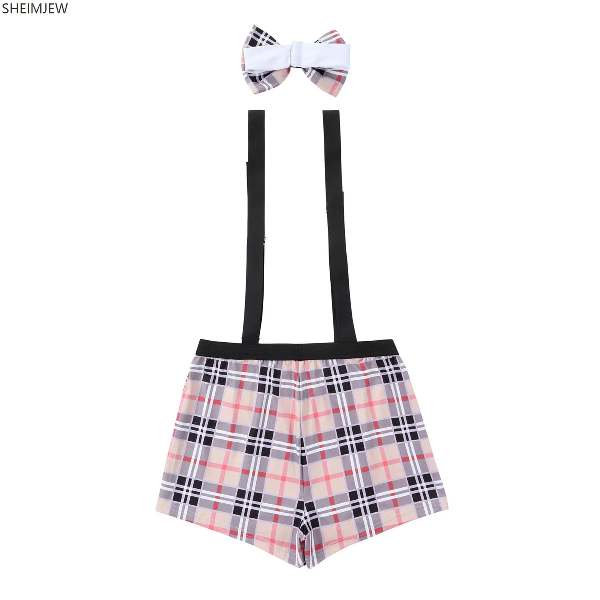 Men's Bar Nightclub Sexy Waiter Uniform Adult Underwear Bow Plaid Suspenders Party Cosplay Costume Halloween Suspenders 2026