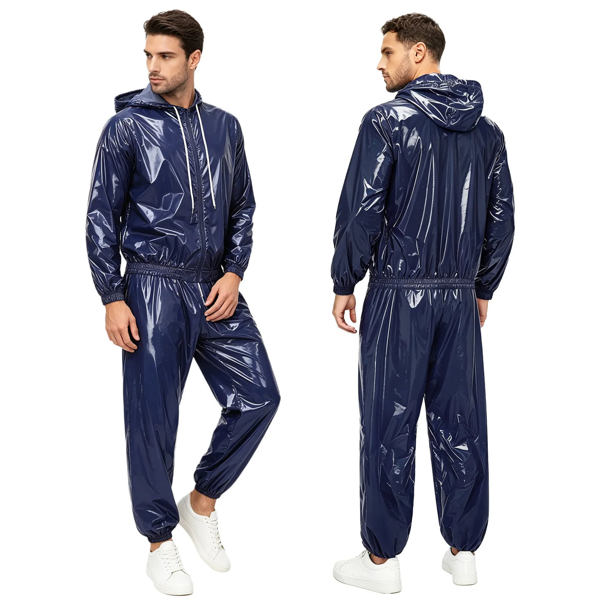 Men Waterproof Outfit Raincoat Windbreaker Sauna Suit Jacket Tops with Pants for Hip Hop Dance Sports Cycling Simmwear Clubwear